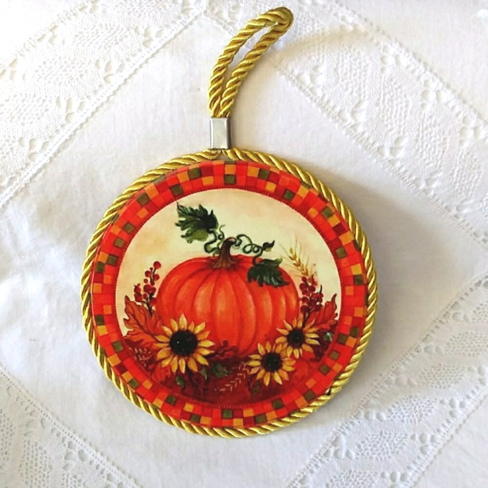 Pumpkin Trivet Wall Hanging Fall Decor Orange NWT
